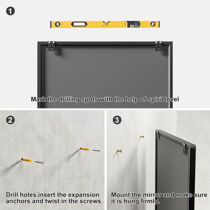 Dewfig 65"x 22" Arched Window pane Full Length Mirror, Wall Mirror, Floor Standing Mirrors, Farmhouse Long Full Body Mirrors Wall Mounted for Living Room, Bedroom, Entryway, Fireplace, Black