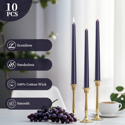 KONNI 0.87×10 Inch Ivory Taper Candles, Unscented and Smokeless Tall Candlesticks, 10 Pack Tapered Candles with Cotton Wicks, Long Burning, Ideal for Weddings, Dinner Parties, and Home Décor