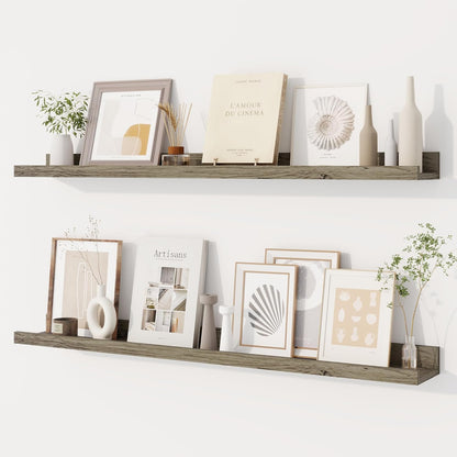 Dreamland Picture Ledge Shelf for Wall, Floating Shelves Set of 2, 48 Inch Long Floating Shelves with Lip for Living Room, Bedroom, Bathroom, Kitchen, White