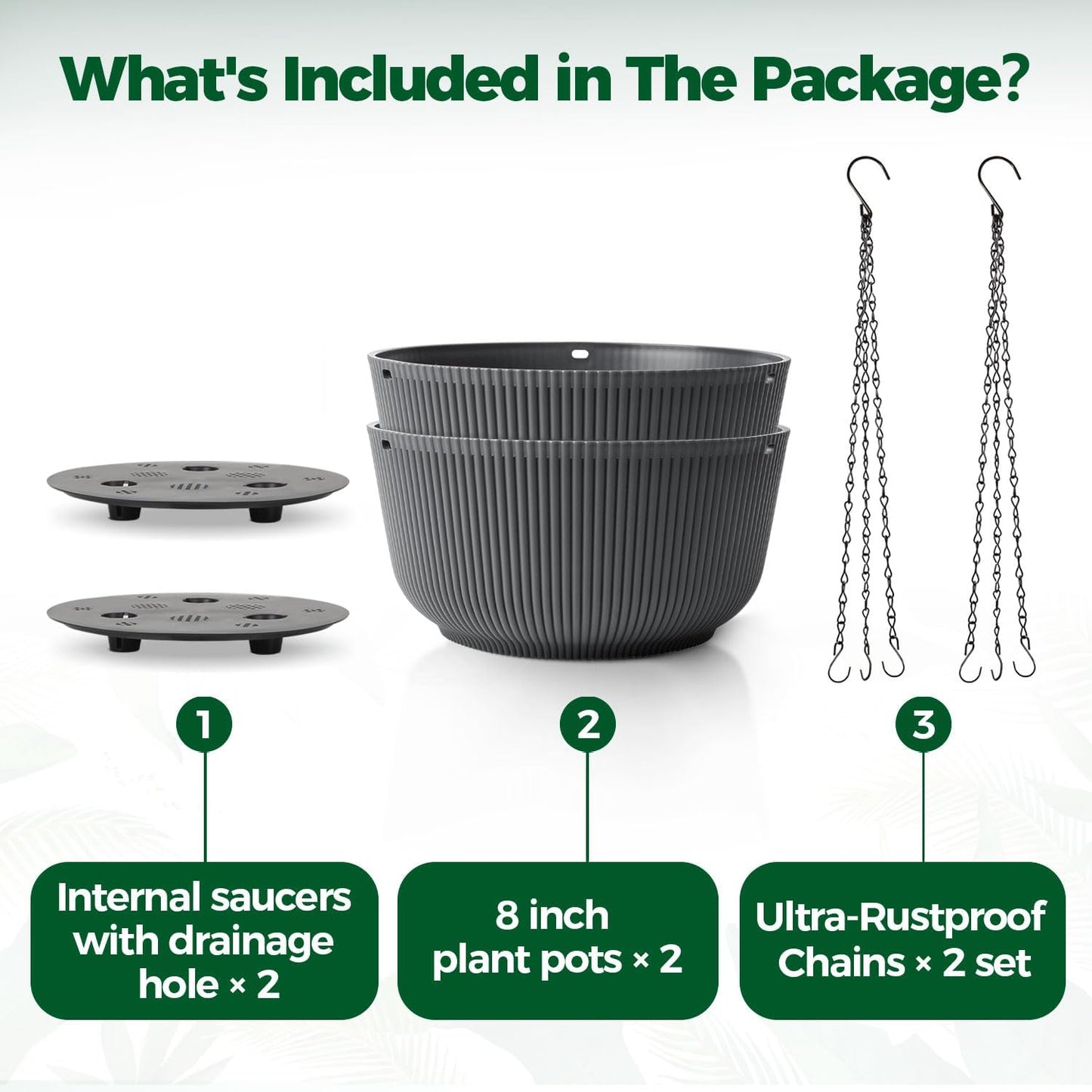 T4U 10 Inch Hanging Planters for Indoor Plants, 2 Pack White Self Watering Hanging Plant Pot, Hanging Pots Set with Drainage Hole & Plug & Chain with 3 Hooks for Garden Home Decor