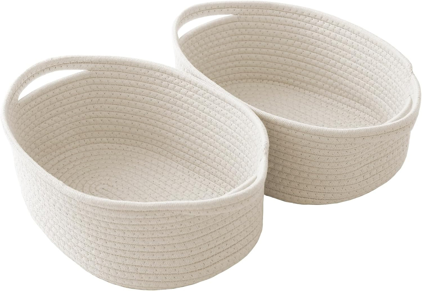 JMvicyroam Woven Basket,Small Rope Storage Bin with Handles & Ribbon Bag, Organizer for Shelves Closets,Gift Basket Empty for Birthday,Books,Dog Toys,White