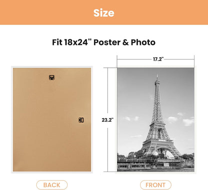 upsimples 18x24 Picture Frame Black 3 Pack, Scratch-Proof Poster Frames 18 x 24 for Photo Gallery - Slide-In Strips, Horizontal or Vertical Wall Mounting