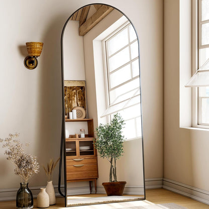 XRAMFY 56"x21" Arched Full Length Mirror Floor Mirrors with Aluminum Alloy Frame Free-Standing Wall Mounted Floor Mirrors or Large Dressing Mirror, Black Mirror Full Length