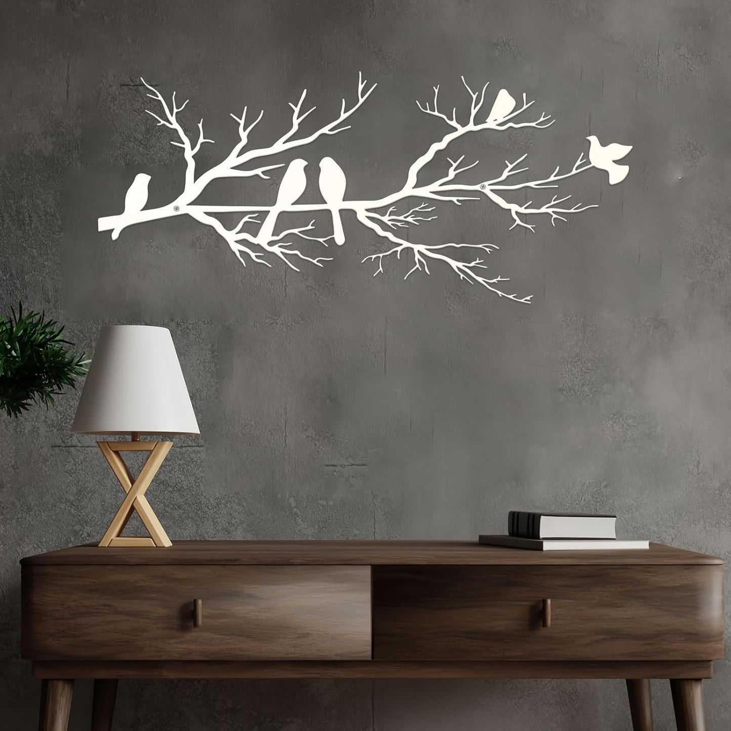 Metal Birds Wall Art, Metal Vivid Birds on Branch Silhouette Wall Decor Black Leaves with Bird Outdoor Hanging Wall Sculpture for Home Balcony Garden(Large)