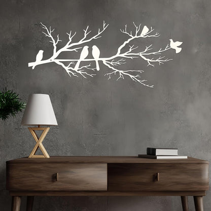Metal Birds Wall Art, Metal Vivid Birds on Branch Silhouette Wall Decor Black Leaves with Bird Outdoor Hanging Wall Sculpture for Home Balcony Garden(Large)