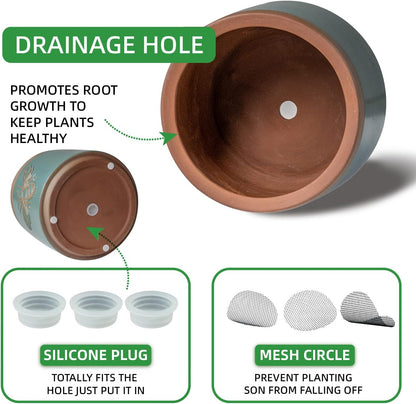 YBX 8 Inch + 6 Inch Ceramic Plant Pots, Succulent Flower Pots with Drainage Holes, Terracotta Planters for Indoor Plants, White&Terracotta (Garden)