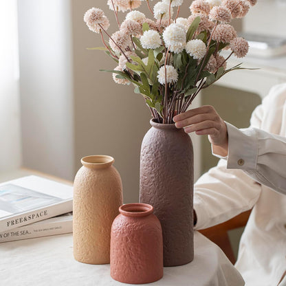 10.4 inches Tall Decorative Ceramic Vase Set, 3 Pieces, Nordic Modern Boho Style, White, Modern Farmhouse for Home Decor (Coffee Mix)
