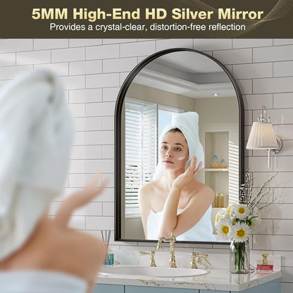Brightify Arched Mirror, Arched Wall Mirror, 24 x 32 Inch Silver Arch Mirror, Metal Frame Silver Bathroom Mirror, Arched Top Bathroom Vanity Mirror for Living Room Bedroom Mantel Entryway Hallways