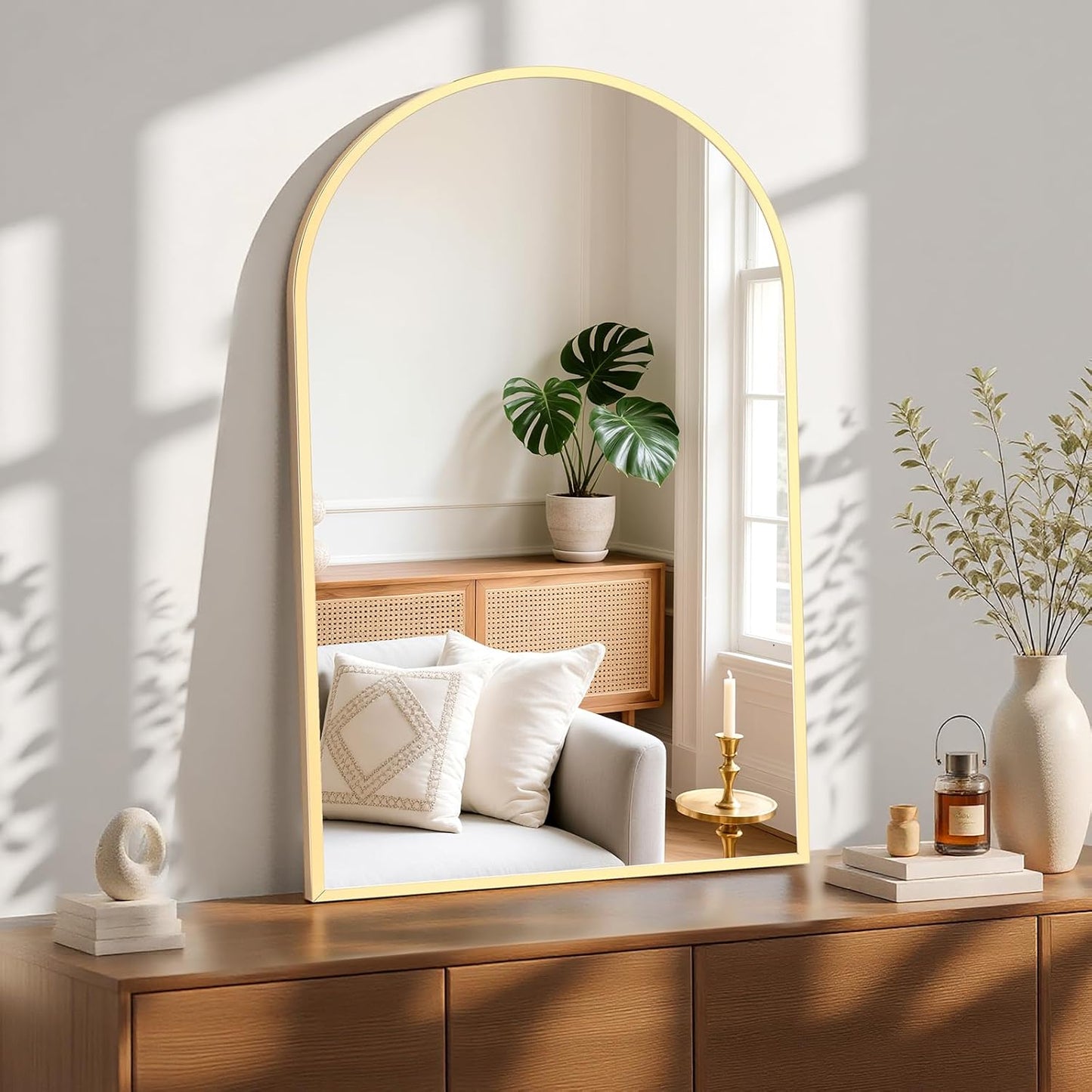 Sweetcrispy 20"x30" Arched Gold Bathroom Mirrors for Wall, Bathroom Mirrors for Over Sink, Metal Framed with HD Shatter-Proof Glass for Entryway, Living Room, Bedroom