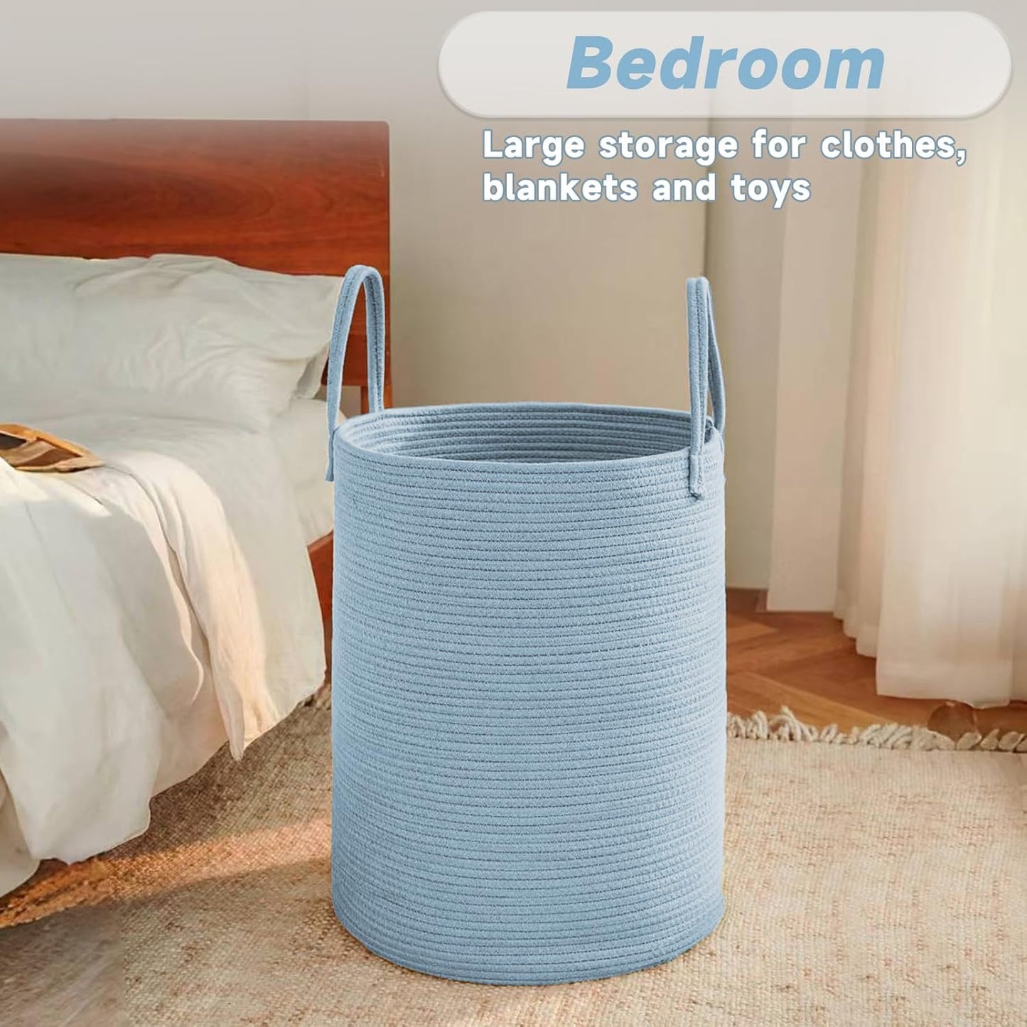 JMvicyroam Large Woven Laundry Basket Hamper,60L Cotton Rope Storage Bin for Blankets,Toys and Clothes,Decorative Tall Nursery Hamper for Living Room,Baby Nursery,Bathroom and Bedroom,Brown