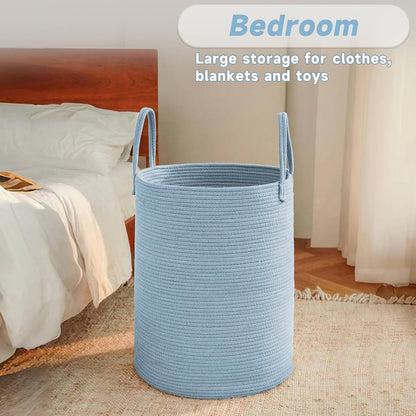 JMvicyroam Large Woven Laundry Basket Hamper,60L Cotton Rope Storage Bin for Blankets,Toys and Clothes,Decorative Tall Nursery Hamper for Living Room,Baby Nursery,Bathroom and Bedroom,Brown