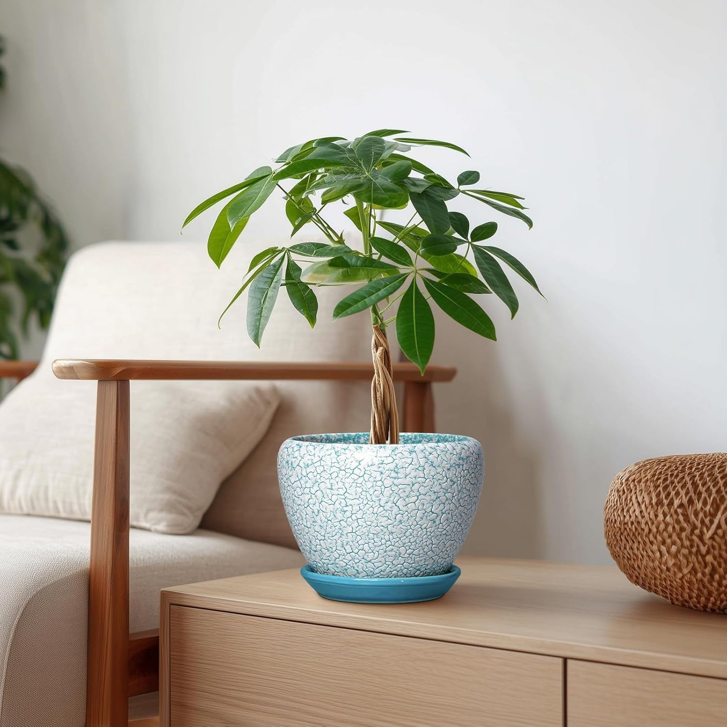 6 Inch Plant Pot - Ceramic Pots for Plants with Drainage Hole and Saucer, Round Succulent Planter Indoor Outdoor, Modern Flower Pot for Snake Plants, Home Decor, Gifts for Plant Lover, Blue