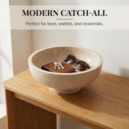 OAKOA Concrete Black Decorative Bowl for Home Decor - Black Fruit Bowl - Modern Pedestal Coffee Table Bowl for Entryway Table