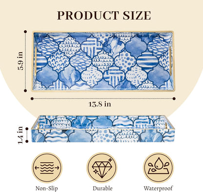 MAONAME White Decorative Tray, Plastic Serving Tray with Handles, Rectangular Moroccan Trays, Long Narrow Trays for Bathroom, Kitchen Counter, 13.8" X 6" X 1.57"