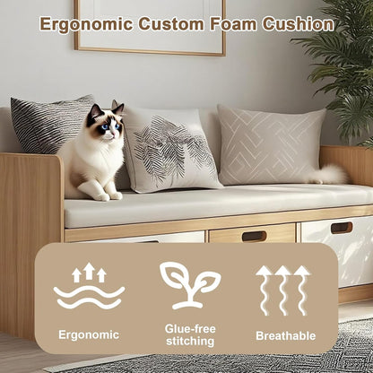 Custom Size Bench Cushion, Custom Bench Cushions for Indoor Furniture, 75D Foam Furniture Window Seat Cushion, Breakfast Nook, Mudroom, Banquette Bench Cushion, Non-Slip Bottom, Pipe Design