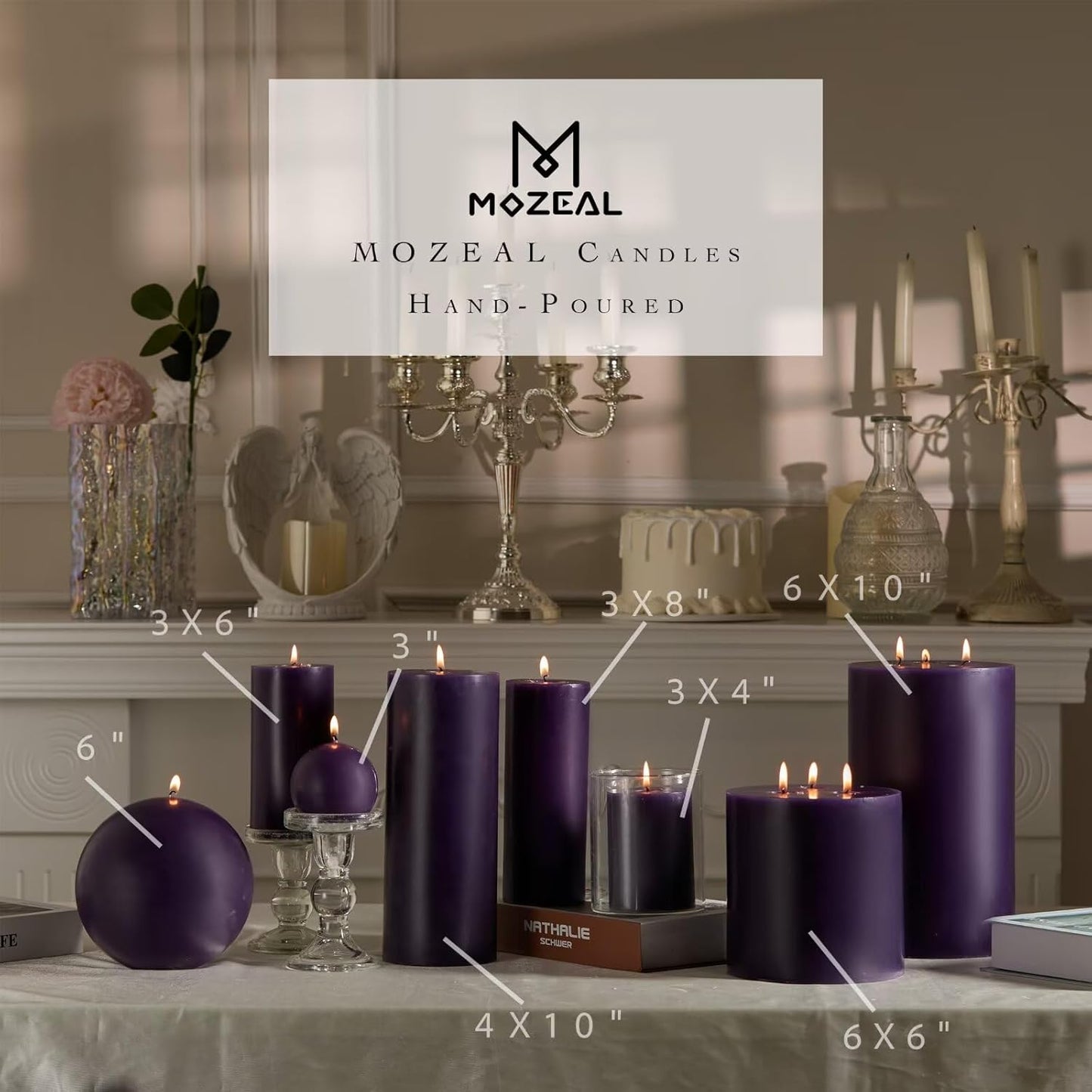 MOZEAL 3" x 4" Hand-Poured Unscented Candle,Dripless Pillar Candle Set of 3,Long Clean Burning,Approx 72 Hours Burn Time,Rustic Country Style,Wedding,Dinner,Christmas and Home Decor,White