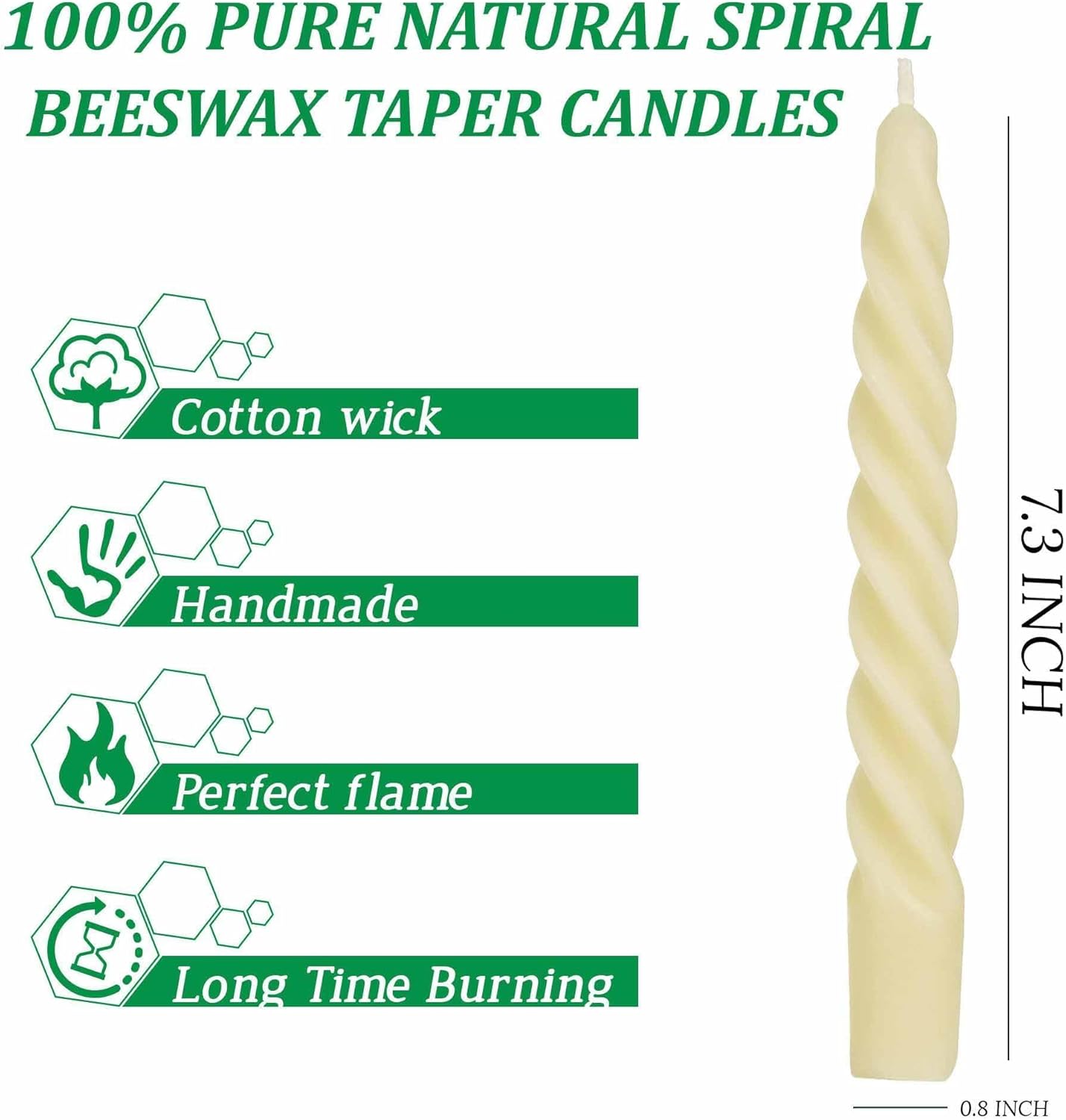 5 Inch Spirat Tapared Candles 10 Pack,0.78" Diameter Ivory Naturel Bee Candles Candlestick,7 Hours Long Lasting Smokeless and Unscented for Home Decoration