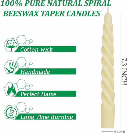 5 Inch Spirat Tapared Candles 10 Pack,0.78" Diameter Ivory Naturel Bee Candles Candlestick,7 Hours Long Lasting Smokeless and Unscented for Home Decoration