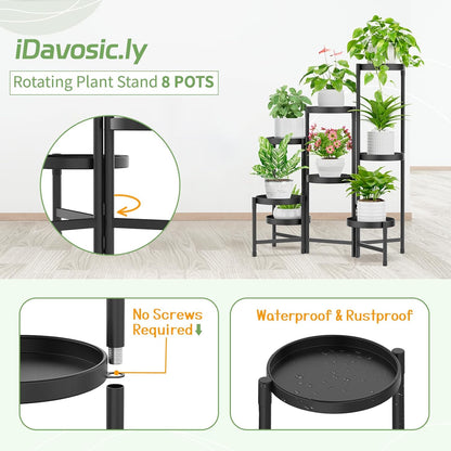 iDavosic.ly Plant Stand Indoor Outdoor, 5 Tier Corner Metal Flower Display Holder Shelf, Folding Tall Orchid Rack for Patio Balcony Porch Garden Living Room House, Black