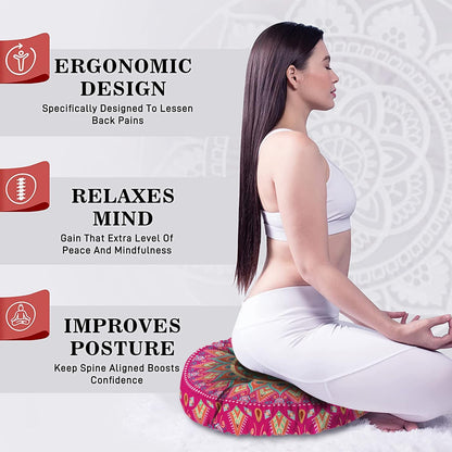 Mandala Meditation Cushion, Boho Meditation Mat, Meditation Pillows for Sitting on Floor, Cushions for Sitting in Home and Outdoor, Square Floor Pillow Cushion Seating for Yoga Accessories 22'' X 22''