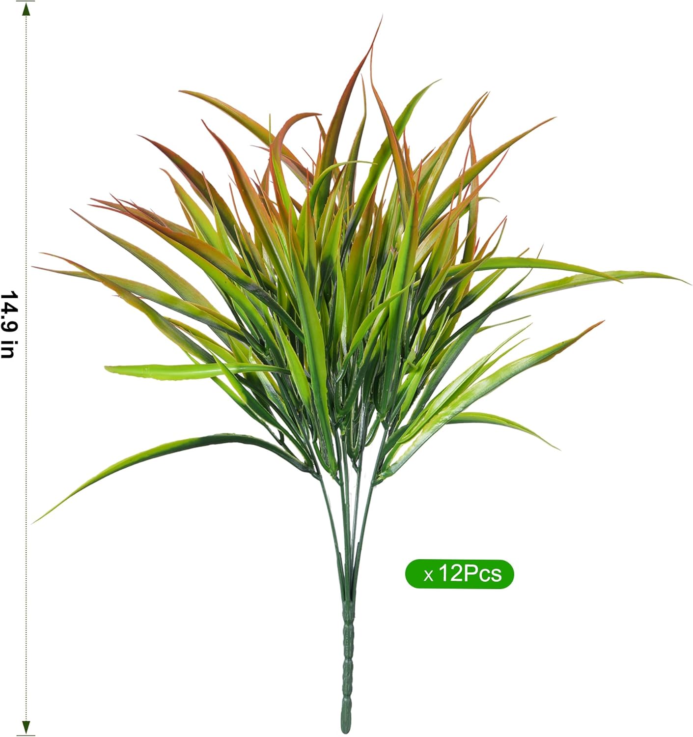 Ivydale 12Pcs Fake Plants Outdoor Artificial Plastic Grass Spring Decoration UV Resistant Faux Greenery Stems Bushes Outside Fake Plants for Planters Patio Porch Window Box Pathway Garden Home Decor