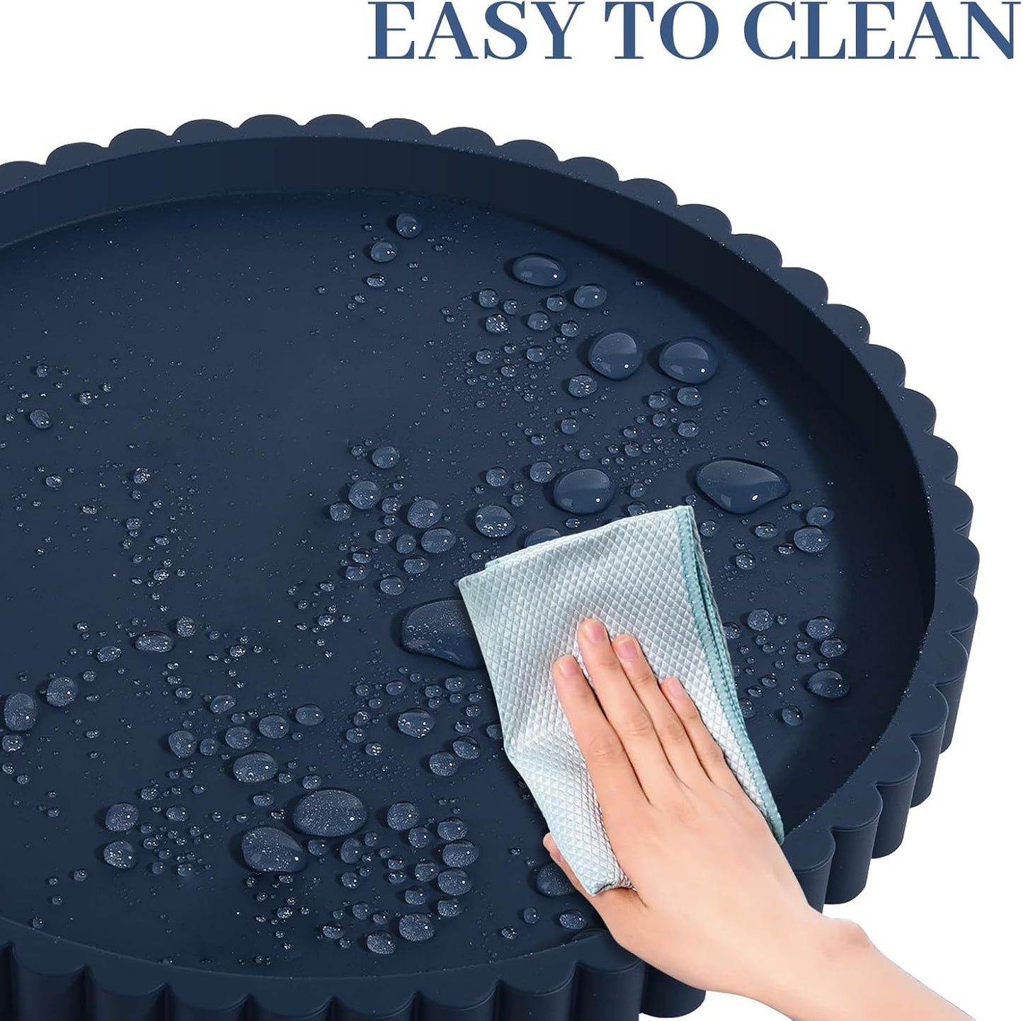 Round Bathroom Tray Silicone Kitchen Counter Decor Vanity Organizer Decorative Coffee Table Tray for Perfume, Candle, Soap Dish, 9 Inch, Black