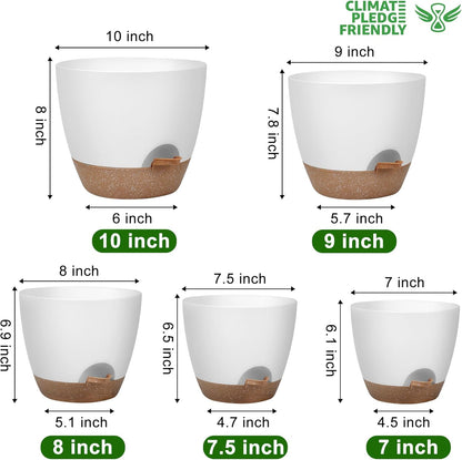 QRRICA Plant Pots 10/9/8/7.5/7 Inch Self Watering Pots, Set of 5 Plastic Planters with Drainage Holes and Saucers,Plastic Flower Pots,Nursery Planting Pot for Indoor Out Door Plants（Green）