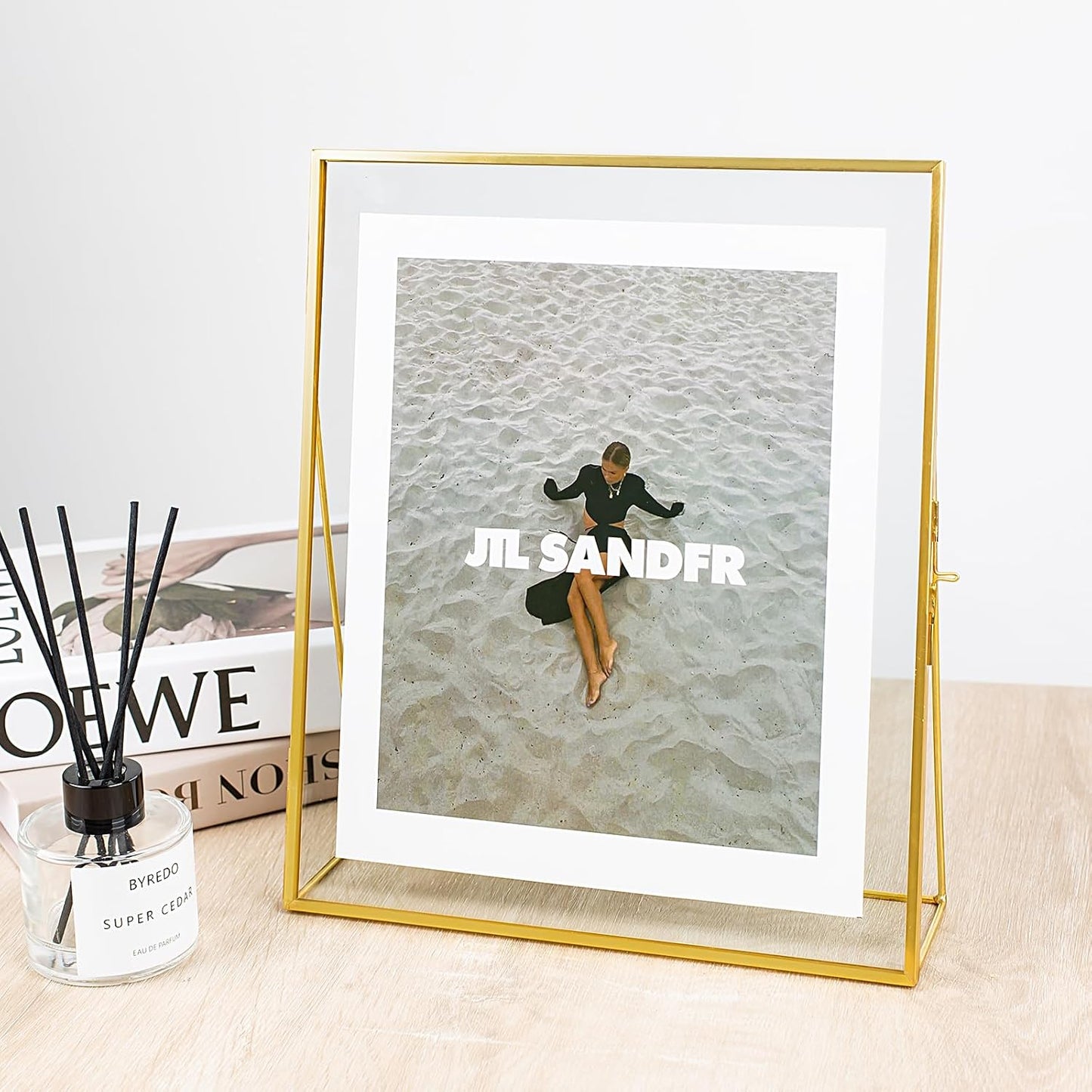Gold Floating Picture Frame Set of 2, 10"x12" Glass Pressed Flower Picture Frames, Tabletop Standing Glass Floating Frame for 8x10 Photo Display