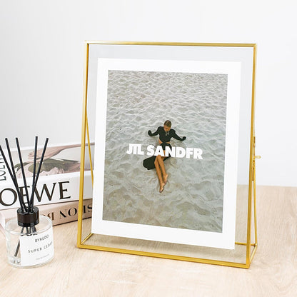 Gold Floating Picture Frame Set of 2, 10"x12" Glass Pressed Flower Picture Frames, Tabletop Standing Glass Floating Frame for 8x10 Photo Display