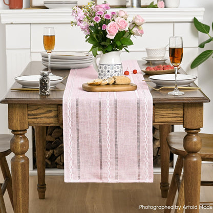 Artoid Mode Beige Rustic Cotton Linen Table Runner, Seasonal Embroidered Hollow Kitchen Dining Table Decoration for Home Party Decor 13x72 Inch