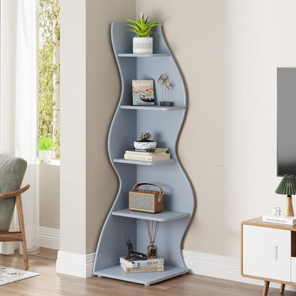 Tribesigns Corner Shelf, Modern 5-Tier Wall Corner Bookshelf, Stylish Corner Small Bookcase Storage Rack Plant Stand with Unique Shape for Living Room, Home Office (White, 1PC)