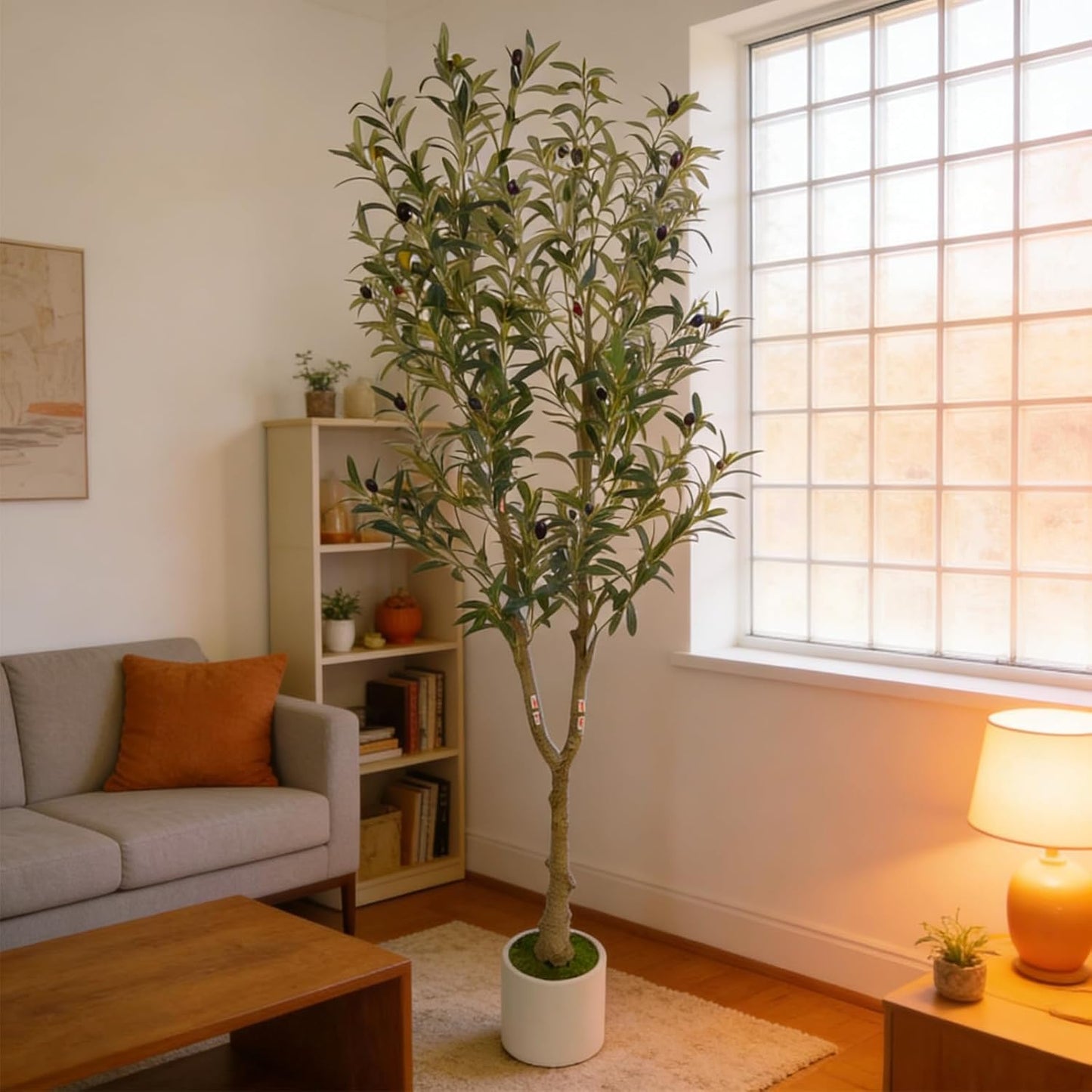 Faux Olive Tree, 5FT Artificial Olive Trees with Lifelike Olive Branches and Fruits, Fake Floor Plants with Pot for Indoor Home Office Living Room Outdoor Decor