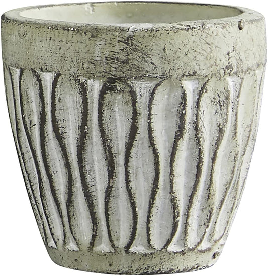 47th & Main Textured Round Cement Planter for Indoor or Outdoor Flowers Plants and More, Small, Leaf-Print