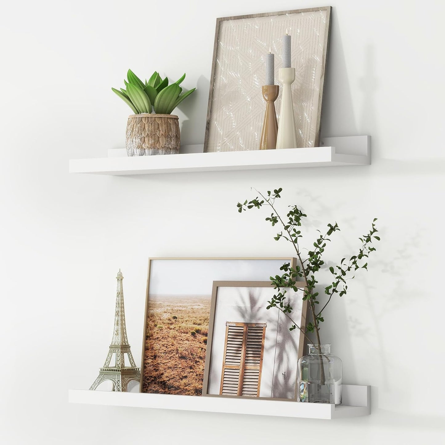 FLYJOE Picture Ledge Shelf, Floating Shelves Set of 2, 48 Inches Long Large Nursery Book Shelves for Toys Storage, Kids Bookshelf Wall Mounted for Living Room Bedroom Decor Books Photo Frames, Walnut