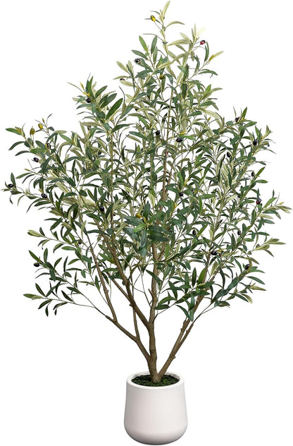Artificial Olive Tree 6FT - Tall Faux Olive Trees Indoor with Planter&Cotton Basket, Large Fake Olive Plants Realistic Branches Natural Wood Trunk and Fruits for Home House Office Decor