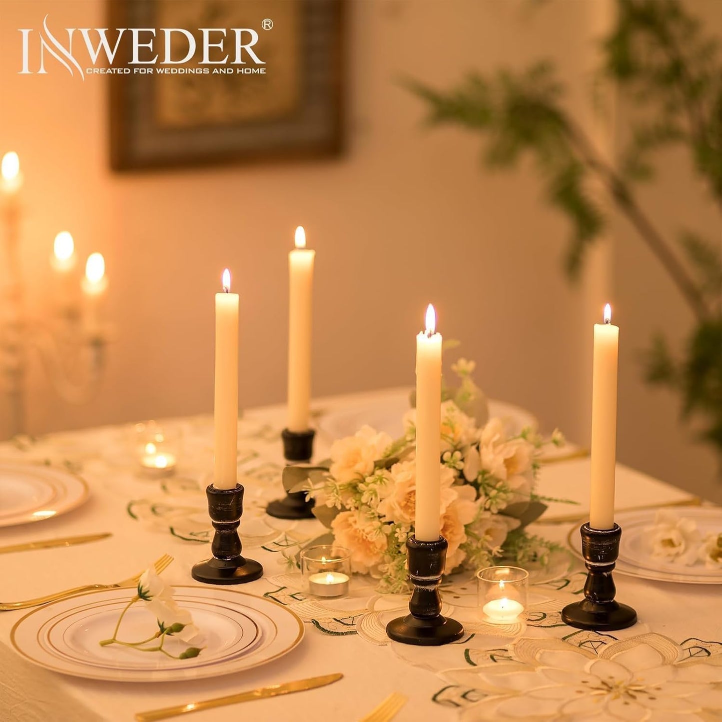 Wooden Taper Candle Holders: Wood Candlestick Holders Rustic Farmhouse Fall Decor for Living Room Dinning Table Centerpiece Christmas Set of 2