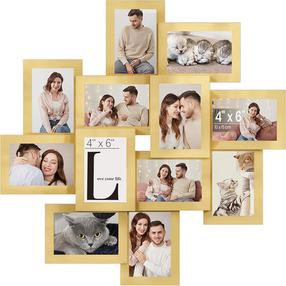 SONGMICS 4x6 Picture Frames Collage Wall Decor, 12-Pack Photo Collage Frame, Multi Picture Frame Set with Glass Front, Assembly Required, Rustic Brown URPF022X01