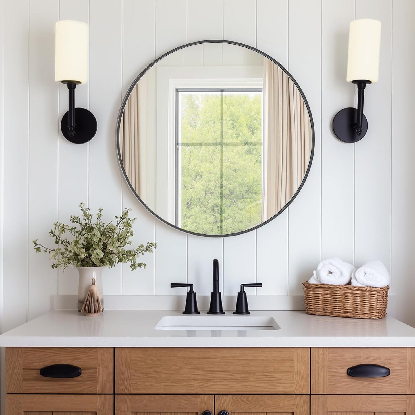 NEWBULIG 20IN Round Bathroom Wall Mirror, Modern Vanity Mirrors for Over Sink, HD Glass Decorative for Entryway, Bedroom & Living Room, Gold