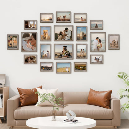 Vittanly 20 Pack Picture Frames Collage Wall Decor, Multi Sizes Including 4pcs 8x10, 8pcs 5x7 and 8pcs 4x6 Photo Frames, Gallery Frame Set for Wall or Tabletop Display, Black, Brown and Dark Grey