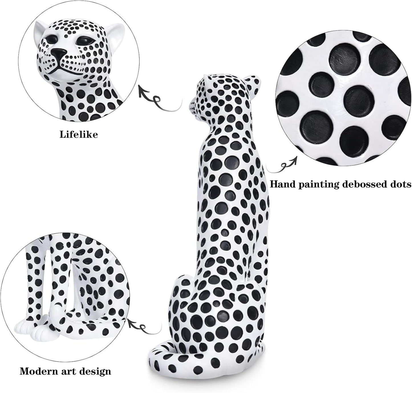 Quoowiit Bird Figurine, Modern Sculpture and Statues for Home Decor, Animal Statues for Bookshelf, Table, Entryway, Fireplace, Resin Decorative Sculpture with Chic Polka Dots Art Design (White)
