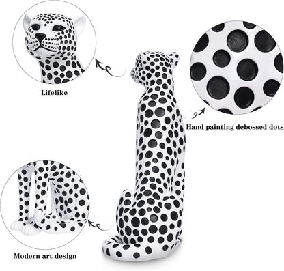 Quoowiit Bird Figurine, Modern Sculpture and Statues for Home Decor, Animal Statues for Bookshelf, Table, Entryway, Fireplace, Resin Decorative Sculpture with Chic Polka Dots Art Design (White)