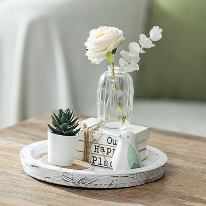 Hanobe Candle Plate Holder Tray: Round Wood Decorative Candle Plate - Rustic Farmhouse CoffeeTable Decor - Tealight Pillar Trays for Home Decor (Distressed)
