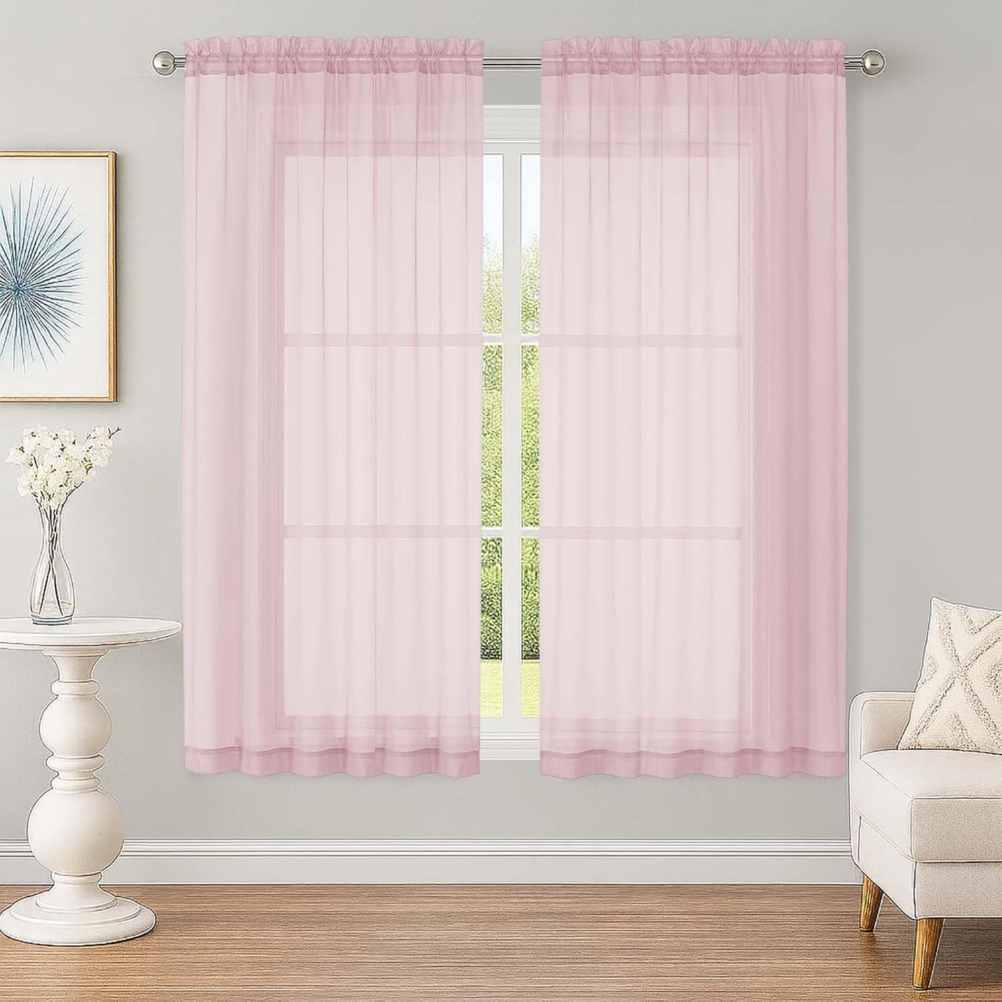 OWENIE Sheer Curtains 84 inches Long 2 Panels Set for Living Room/Bedroom, Rod Pocket Voile Sheer Panel Drapes, White, 2pcs, Each 42" W x 84" L - Colors A