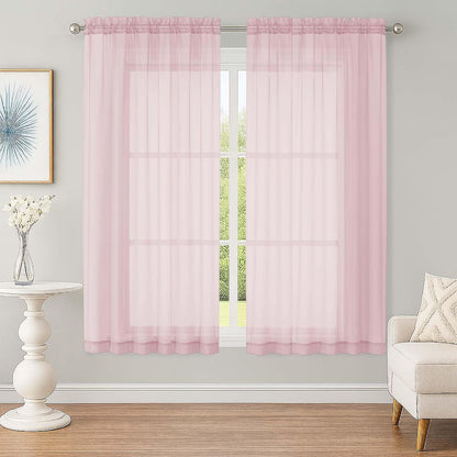 OWENIE Sheer Curtains 84 inches Long 2 Panels Set for Living Room/Bedroom, Rod Pocket Voile Sheer Panel Drapes, White, 2pcs, Each 42" W x 84" L - Colors A