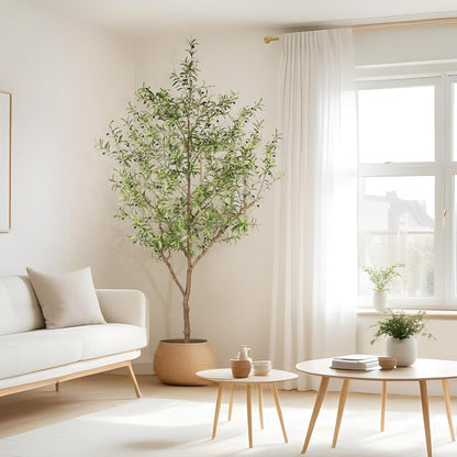 FEELEAD 7ft Faux Olive Tree - Fake Potted Olive Silk Tree with Planter Natural Olive Branches and Realistic Leaves Artificial Tree for Home House Office Decor Indoor