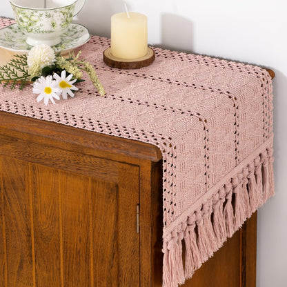 Socomi Boho Table Runner Summer Farmhouse Rustic Dining Kitchen Centerpiece Decor Small Macrame Woven Cotton Linen Coffee Table Runner for Dresser Scarf Home Decor 12x36 inch Beige