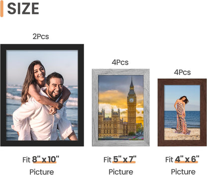 upsimples 10 Pack Picture Frames Collage Wall Decor for Mounting or Tabletop Display, Photo Gallery Frame Set for Family, Multi Sizes Including 8x10, 5x7, 4x6, Black