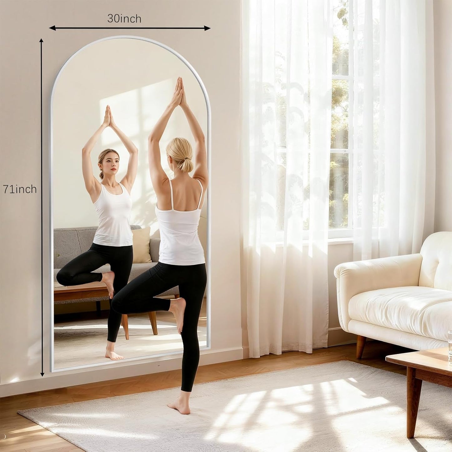 57" x 20" Arched Full Length Mirror - Wall Mounted/Floor Mirror Aluminum Alloy Frame Full Body Mirrors for Bathroom Living Room Bedroom and Entryway,Black