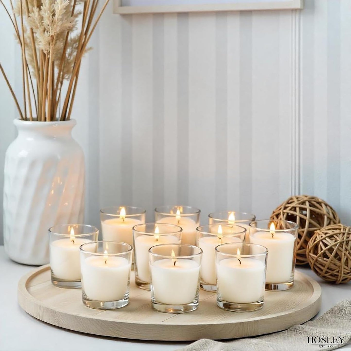 48-Pack Clear Glass Votive Candles – 10–12 Hour Long Burn, Unscented, Ivory, Bulk Set for Weddings, Events & Table Centerpieces – Hosley