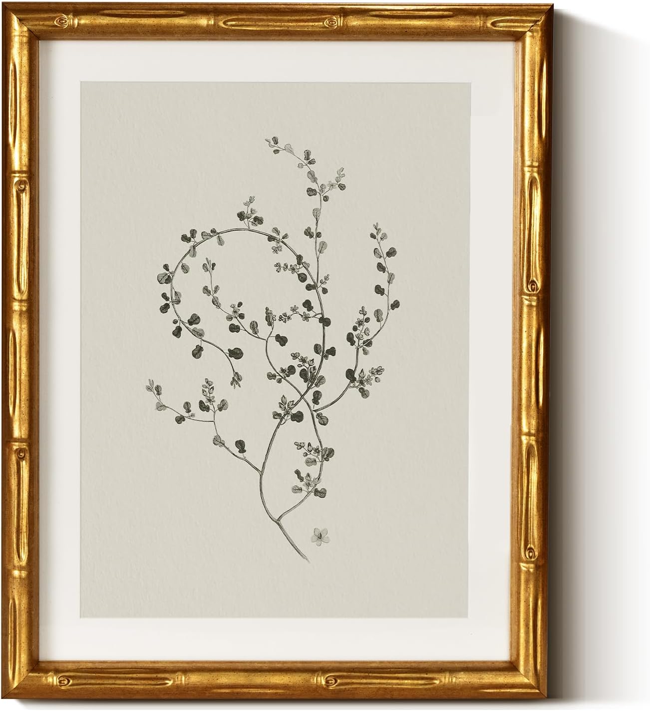 InSimSea Gold Bamboo Framed Canvas Wall Art, Retro Blue Hydrangea Botanical Prints, Antique Flowers Picture Frame with Mat, Victorian Home Wall Decor for Kitchen Living Room Bedroom, 11x14inch
